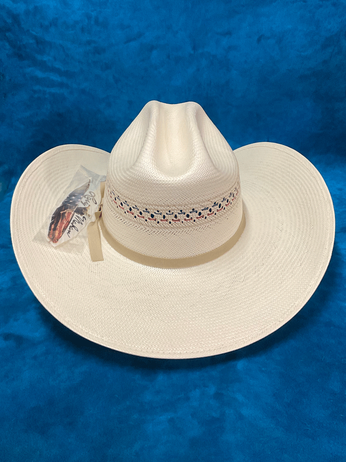 Larry Mahan MSUS42OLDX 10X OLD GLORY Straw Hat Ivory front and side view. If you need any assistance with this item or the purchase of this item please call us at five six one seven four eight eight eight zero one Monday through Saturday 10:00a.m EST to 8:00 p.m EST