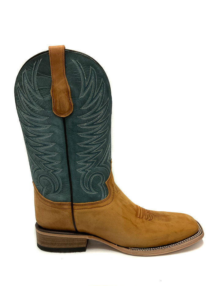 Circle G L5956 Mens Embroidery Wide Square Toe Boot Yellow And Blue side / front view. If you need any assistance with this item or the purchase of this item please call us at five six one seven four eight eight eight zero one Monday through Saturday 10:00a.m EST to 8:00 p.m EST