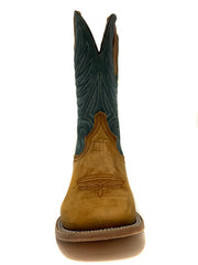 Circle G L5956 Mens Embroidery Wide Square Toe Boot Yellow And Blue front view. If you need any assistance with this item or the purchase of this item please call us at five six one seven four eight eight eight zero one Monday through Saturday 10:00a.m EST to 8:00 p.m EST