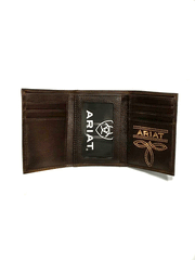 Ariat A35508282 Mens Trifold Wallet Logo Mexico Brown inside view. If you need any assistance with this item or the purchase of this item please call us at five six one seven four eight eight eight zero one Monday through Saturday 10:00a.m EST to 8:00 p.m EST