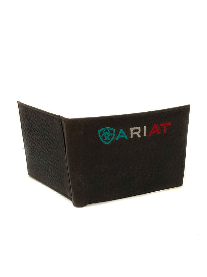 Ariat A35507282 Mens Bifold Wallet Mexico Logo Brown Rowdy front view. If you need any assistance with this item or the purchase of this item please call us at five six one seven four eight eight eight zero one Monday through Saturday 10:00a.m EST to 8:00 p.m EST