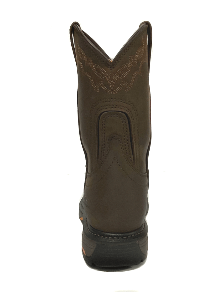 Ariat 10008633 Mens WorkHog Waterproof Work Boot Oily Distressed Brown front and side view.If you need any assistance with this item or the purchase of this item please call us at five six one seven four eight eight eight zero one Monday through Saturday 10:00a.m EST to 8:00 p.m EST