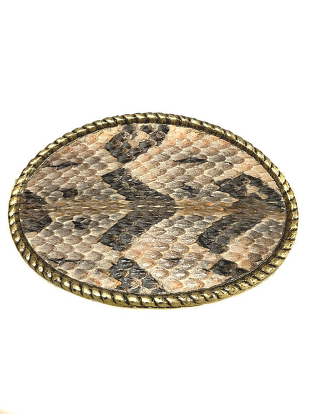 Skin Shop 121CB Snake Skin Solid Brass Belt Buckle Natural front view. If you need any assistance with this item or the purchase of this item please call us at five six one seven four eight eight eight zero one Monday through Saturday 10:00a.m EST to 8:00 p.m EST