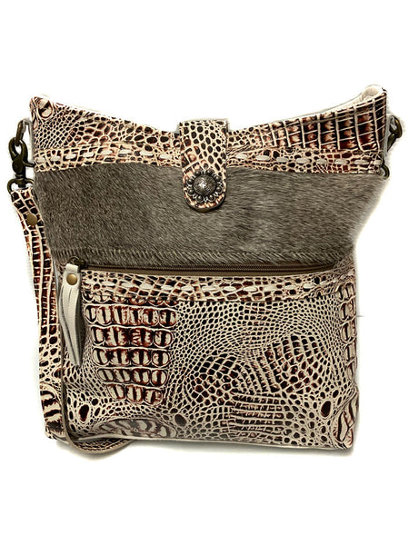 Myra Bag S-6211 Womens Smokey Leather And Hairon Bag Natural front view. If you need any assistance with this item or the purchase of this item please call us at five six one seven four eight eight eight zero one Monday through Saturday 10:00a.m EST to 8:00 p.m EST