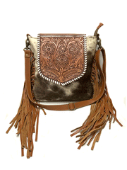 Myra Bag S-6768 Womens Squander Hand Tooled Bag Brown front view standing. If you need any assistance with this item or the purchase of this item please call us at five six one seven four eight eight eight zero one Monday through Saturday 10:00a.m EST to 8:00 p.m EST