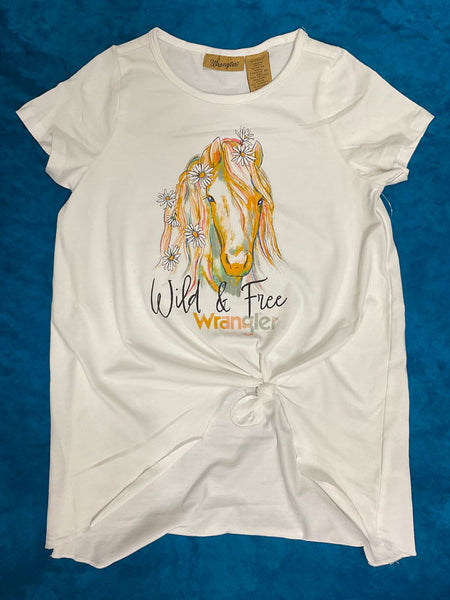 Wrangler 112329224 Kids Graphic Top White front view. If you need any assistance with this item or the purchase of this item please call us at five six one seven four eight eight eight zero one Monday through Saturday 10:00a.m EST to 8:00 p.m EST