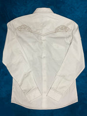 Wrangler 112326338 Mens Rock 47 Snap Long Sleeve Shirt White back view. If you need any assistance with this item or the purchase of this item please call us at five six one seven four eight eight eight zero one Monday through Saturday 10:00a.m EST to 8:00 p.m EST