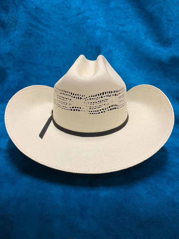 Justin JS0156BANG 10X BANGORA Straw Cowboy Hat Ivory side front view. If you need any assistance with this item or the purchase of this item please call us at five six one seven four eight eight eight zero one Monday through Saturday 10:00a.m EST to 8:00 p.m EST