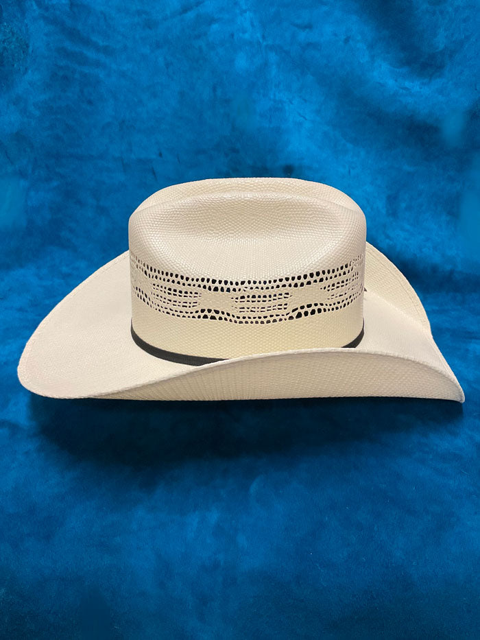 Justin JS0156BANG 10X BANGORA Straw Cowboy Hat Ivory side front view. If you need any assistance with this item or the purchase of this item please call us at five six one seven four eight eight eight zero one Monday through Saturday 10:00a.m EST to 8:00 p.m EST