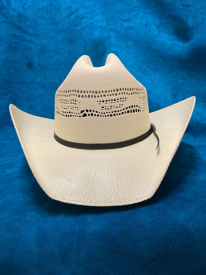 Justin JS0156BANG 10X BANGORA Straw Cowboy Hat Ivory side front view. If you need any assistance with this item or the purchase of this item please call us at five six one seven four eight eight eight zero one Monday through Saturday 10:00a.m EST to 8:00 p.m EST