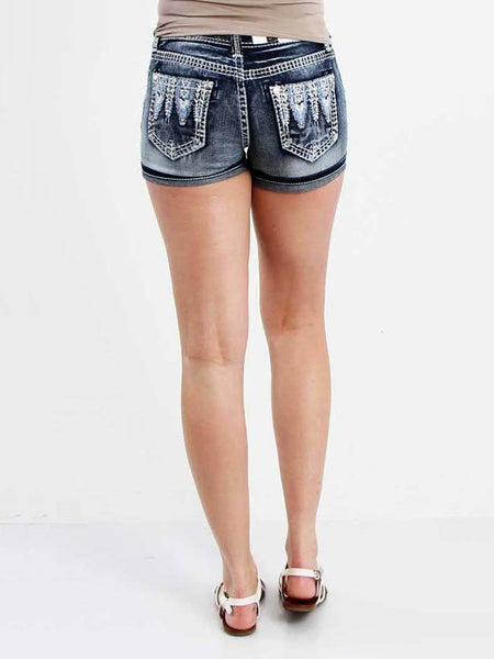 Grace in LA JHW51086 Womens Embellished Pocket Denim Shorts back view. If you need any assistance with this item or the purchase of this item please call us at five six one seven four eight eight eight zero one Monday through Saturday 10:00a.m EST to 8:00 p.m EST