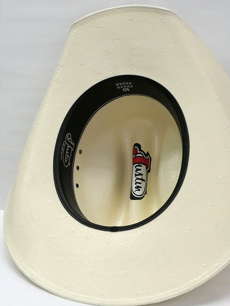 Justin JS1156RCHD 10X Ranch Hand Straw Cowboy Hat Ivory Inside view. If you need any assistance with this item or the purchase of this item please call us at five six one seven four eight eight eight zero one Monday through Saturday 10:00a.m EST to 8:00 p.m EST