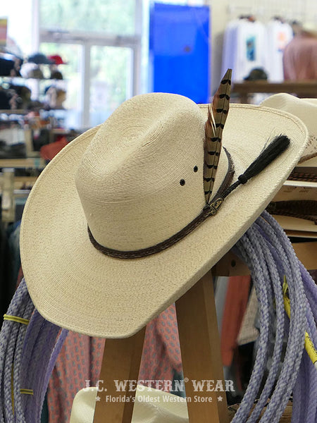 Justin JS1930BUKD40 Kids Buckhorn Western Straw Hat Natural front and side view. If you need any assistance with this item or the purchase of this item please call us at five six one seven four eight eight eight zero one Monday through Saturday 10:00a.m EST to 8:00 p.m EST