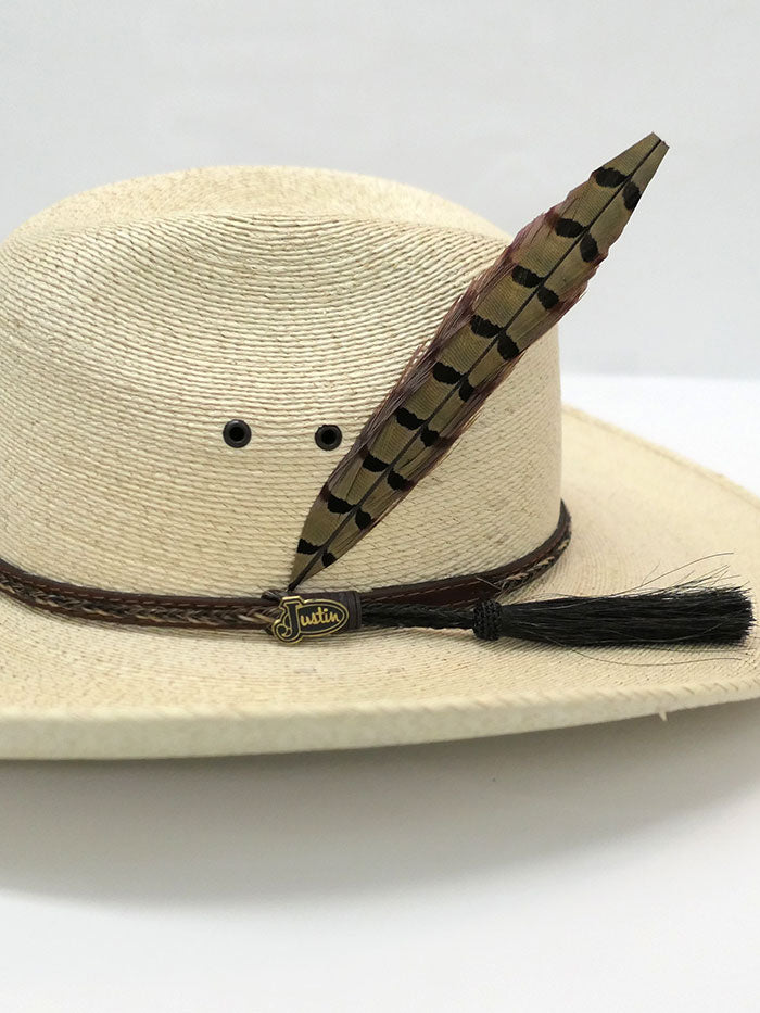 Justin JS1930BUKD40 Kids Buckhorn Western Straw Hat Natural front and side view. If you need any assistance with this item or the purchase of this item please call us at five six one seven four eight eight eight zero one Monday through Saturday 10:00a.m EST to 8:00 p.m EST