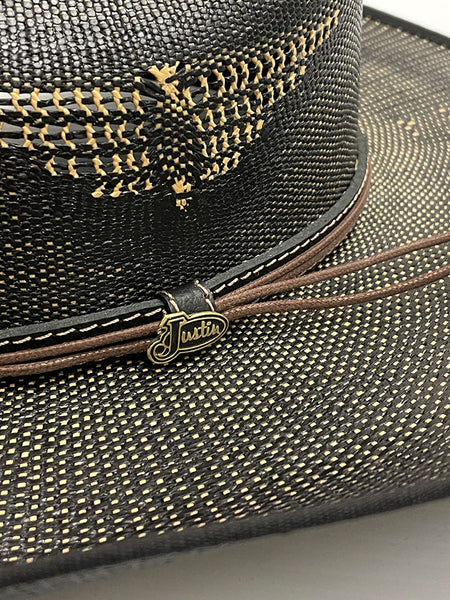Justin JS5256FNX-BK Bent Rail Fenix Straw Cowboy Hat Black band close up