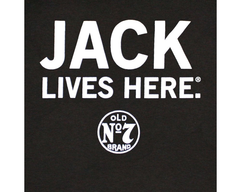 Ely Cattleman 15261500JD-89 Mens Jack Daniel's JACK LIVES HERE T-Shirt Black front view. If you need any assistance with this item or the purchase of this item please call us at five six one seven four eight eight eight zero one Monday through Saturday 10:00a.m EST to 8:00 p.m EST