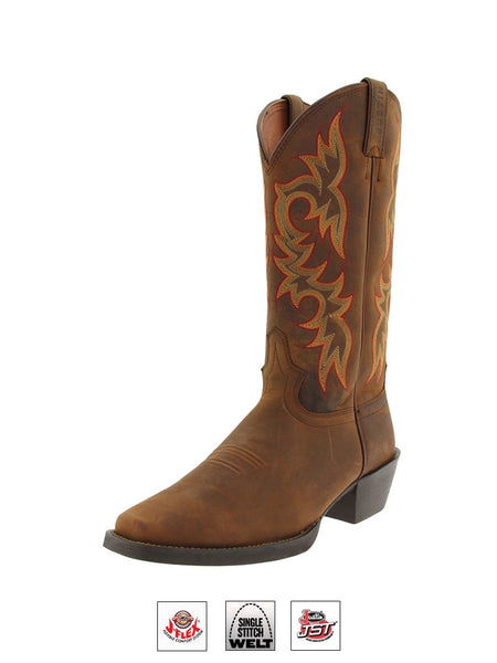 Justin 2552 Mens Stampede Western Boot Quint Brown side / front view. If you need any assistance with this item or the purchase of this item please call us at five six one seven four eight eight eight zero one Monday through Saturday 10:00a.m EST to 8:00 p.m EST
