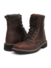 Justin WK682 SE682 Mens Stampede Steel Toe Laced Up Work Boots Rugged Tan front side and back view