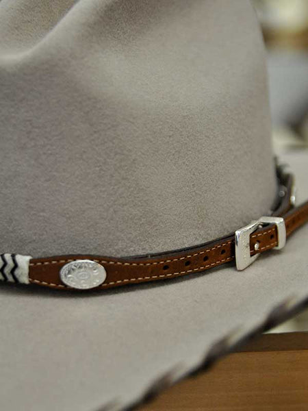 Justin 05149 Buckaroo Hatband With Silver Conchos Brown on hat