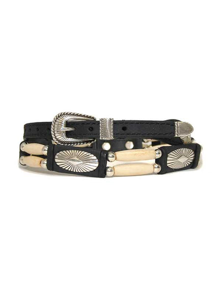 Justin 05163 High Plains Southwest Ivory Bead Hat Band Black buckle and conchos detail