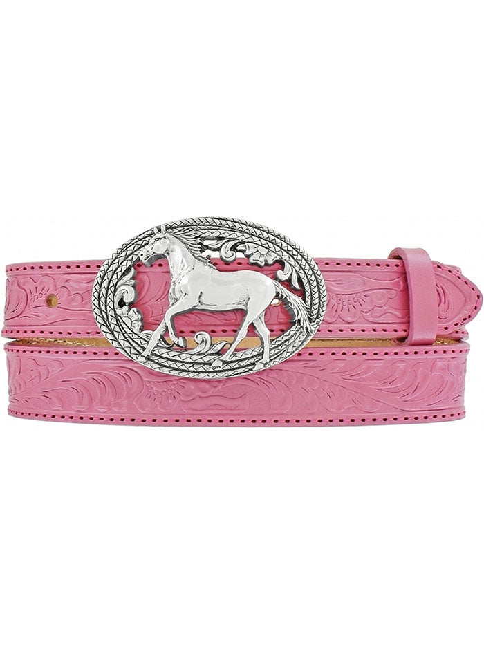 Justin C30201 Kids Lil Beauty Leather Belt With Horse Buckle Pink front view