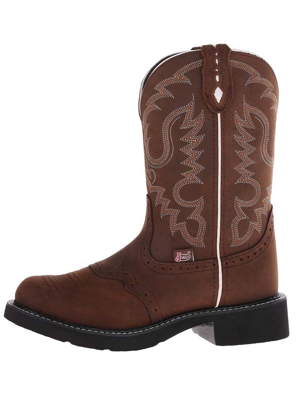 Justin L9909 Womens Gypsy Round Toe Western Boot Aged Bark side / front / back view pair. If you need any assistance with this item or the purchase of this item please call us at five six one seven four eight eight eight zero one Monday through Saturday 10:00a.m EST to 8:00 p.m EST