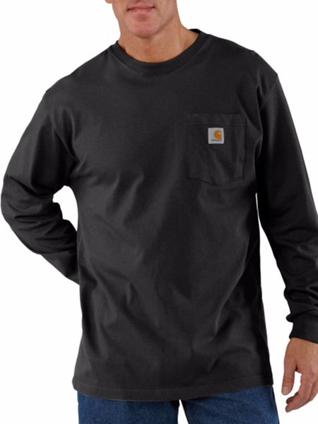Carhartt K126-BLK Mens Loose Fit Heavyweight Long-Sleeve Pocket Shirt Black front view. If you need any assistance with this item or the purchase of this item please call us at five six one seven four eight eight eight zero one Monday through Saturday 10:00a.m EST to 8:00 p.m EST