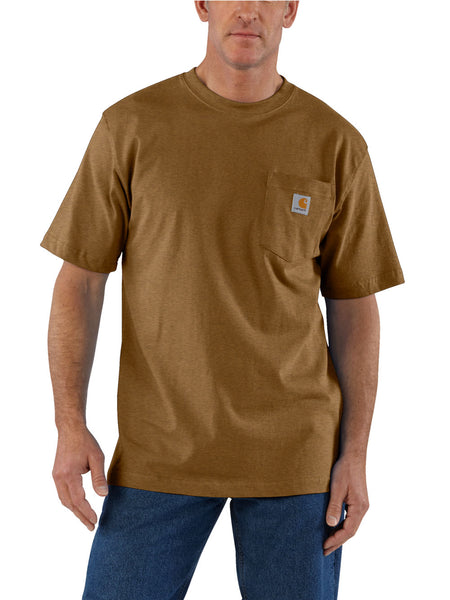 Carhartt K87-BOO Mens Loose Fit Heavyweight Short-Sleeve Pocket T-Shirt Walnut Heather front view. If you need any assistance with this item or the purchase of this item please call us at five six one seven four eight eight eight zero one Monday through Saturday 10:00a.m EST to 8:00 p.m EST