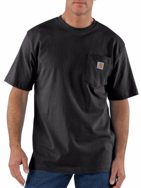 Carhartt K87-BLK Mens Loose Fit Heavyweight Short-Sleeve Pocket T-Shirt Black front view. If you need any assistance with this item or the purchase of this item please call us at five six one seven four eight eight eight zero one Monday through Saturday 10:00a.m EST to 8:00 p.m EST