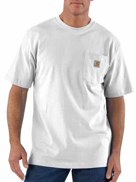 Carhartt K87-WHT Mens Loose Fit Heavyweight Short-Sleeve Pocket T-Shirt White front view. If you need any assistance with this item or the purchase of this item please call us at five six one seven four eight eight eight zero one Monday through Saturday 10:00a.m EST to 8:00 p.m EST