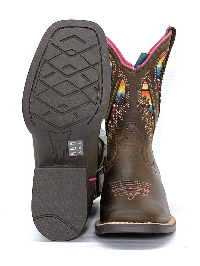 Ariat 100027306 Kids Quickdraw VentTEK Inlay Western Boots Brown Serape pair. If you need any assistance with this item or the purchase of this item please call us at five six one seven four eight eight eight zero one Monday through Saturday 10:00a.m EST to 8:00 p.m EST