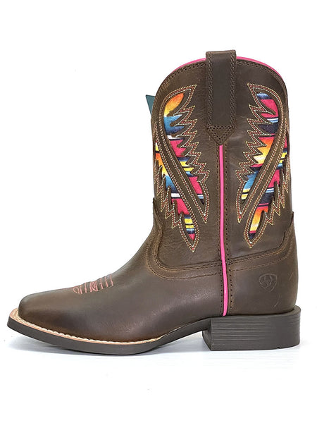 Ariat 100027306 Kids Quickdraw VentTEK Inlay Western Boots Brown Serape side view. If you need any assistance with this item or the purchase of this item please call us at five six one seven four eight eight eight zero one Monday through Saturday 10:00a.m EST to 8:00 p.m EST