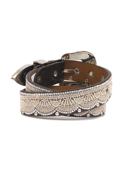 Angel Ranch A3652 Kids Tan Lace Clear Crystals Studs Belt Brown back view. If you need any assistance with this item or the purchase of this item please call us at five six one seven four eight eight eight zero one Monday through Saturday 10:00a.m EST to 8:00 p.m EST