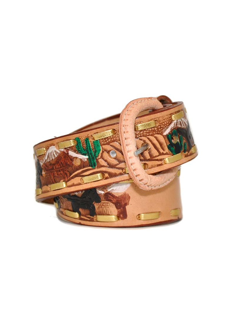 Western Express Kids Western Embossed Lacing Leather Belt XK105 front view