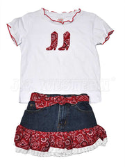 Kiddie Korral Style10 Kids Cowgirl Denim 2 Piece Red Bandana Denim front view. If you need any assistance with this item or the purchase of this item please call us at five six one seven four eight eight eight zero one Monday through Saturday 10:00a.m EST to 8:00 p.m EST