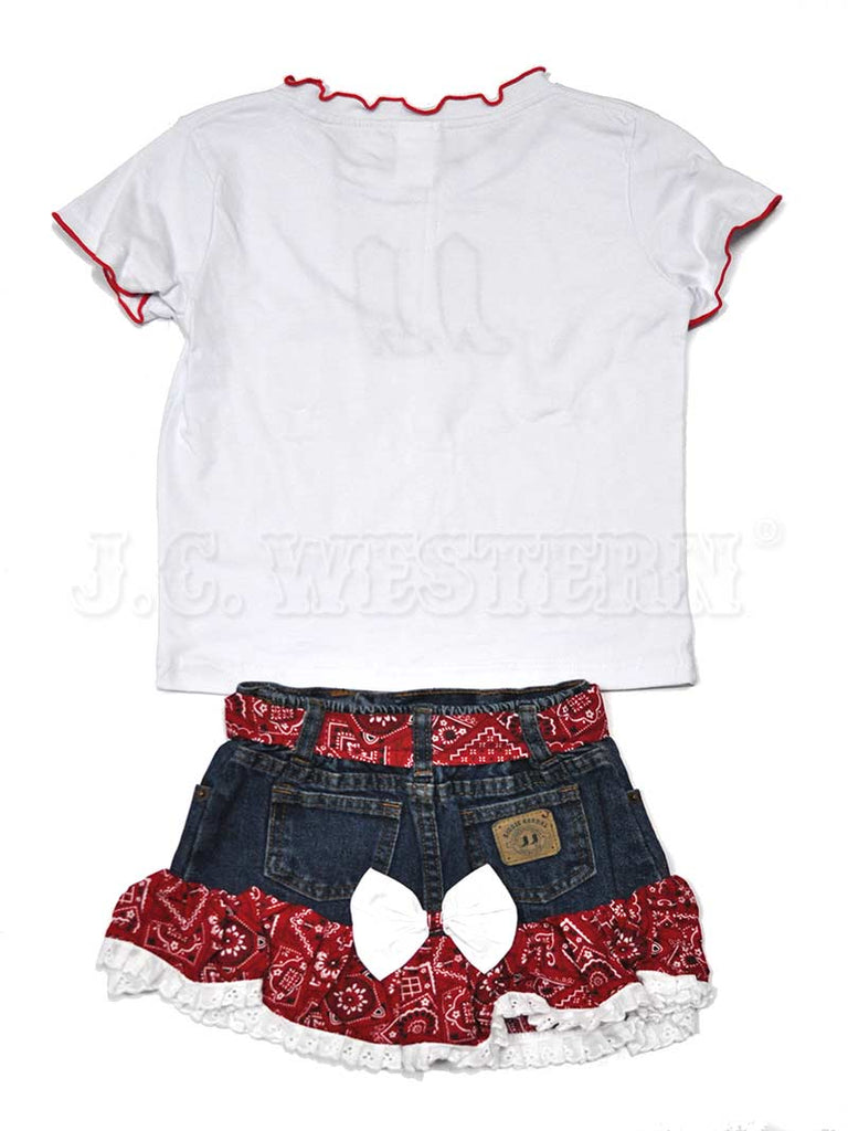 Kiddie Korral KK10-RED Kids Cowgirl Denim 2-Piece Red front view. If you need any assistance with this item or the purchase of this item please call us at five six one seven four eight eight eight zero one Monday through Saturday 10:00a.m EST to 8:00 p.m EST