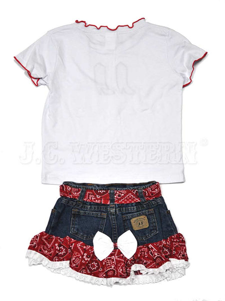 Kiddie Korral Style10 Kids Cowgirl Denim 2 Piece Red Bandana Denim back view. If you need any assistance with this item or the purchase of this item please call us at five six one seven four eight eight eight zero one Monday through Saturday 10:00a.m EST to 8:00 p.m EST