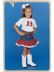 Kiddie Korral Style10 Kids Cowgirl Denim 2 Piece Red Bandana Denim front view on model. If you need any assistance with this item or the purchase of this item please call us at five six one seven four eight eight eight zero one Monday through Saturday 10:00a.m EST to 8:00 p.m EST