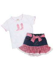 Kiddie Korral KK25-PINK Kids 2 Piece Sequin Tee and Skirt Outfit Pink - J.C. Western® Wear