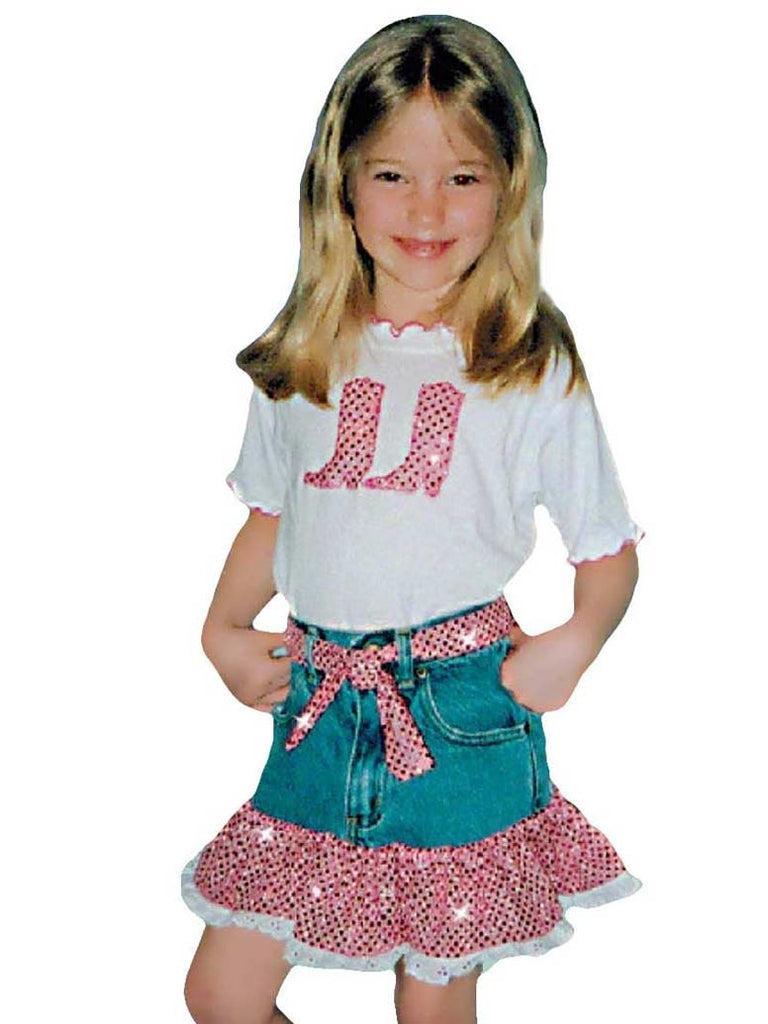 Kid's Kiddie Korral 2 Piece Pink Sequin Tee and Skirt Outfit KK25-PINK J.C. Western® Wear - J.C. Western® Wear