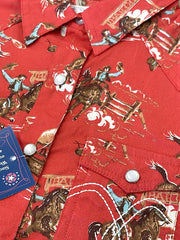 Panhandle C6S2143 Kids Cowboy Print Long Sleeve Snap Shirt Red pocket. If you need any assistance with this item or the purchase of this item please call us at five six one seven four eight eight eight zero one Monday through Saturday 10:00a.m EST to 8:00 p.m EST