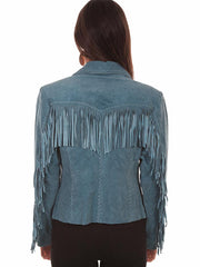 Scully L1016-193 Womens Soft Suede Fringe Western Jacket Denim back view. If you need any assistance with this item or the purchase of this item please call us at five six one seven four eight eight eight zero one Monday through Saturday 10:00a.m EST to 8:00 p.m EST
