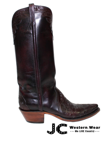 Lucchese L4664.54 Womens Classic  Hand Tooled Boots Black Cherry side view. If you need any assistance with this item or the purchase of this item please call us at five six one seven four eight eight eight zero one Monday through Saturday 10:00a.m EST to 8:00 p.m EST