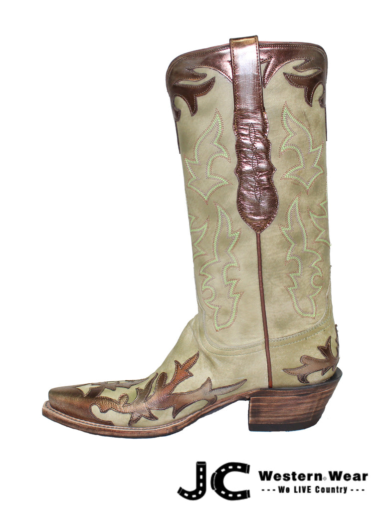 Lucchese L4739.54 Womens Classic Goat Skin Boots Destroyed Sage front and side view pair. If you need any assistance with this item or the purchase of this item please call us at five six one seven four eight eight eight zero one Monday through Saturday 10:00a.m EST to 8:00 p.m EST