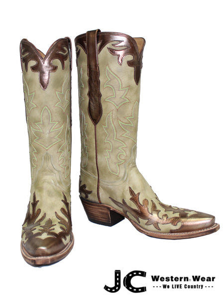 Lucchese L4739.54 Womens Classic Goat Skin Boots Destroyed Sage front and side view pair. If you need any assistance with this item or the purchase of this item please call us at five six one seven four eight eight eight zero one Monday through Saturday 10:00a.m EST to 8:00 p.m EST