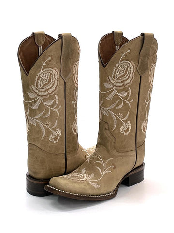 Circle G L5716 Ladies Embroidery Square Toe Boots Sand – J.C.