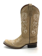 Circle G L5716 Womens Embroidery Square Toe Boots Sand side view. If you need any assistance with this item or the purchase of this item please call us at five six one seven four eight eight eight zero one Monday through Saturday 10:00a.m EST to 8:00 p.m EST