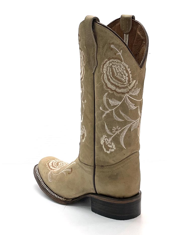Circle G L5716 Womens Embroidery Square Toe Boots Sand front and back pair view. If you need any assistance with this item or the purchase of this item please call us at five six one seven four eight eight eight zero one Monday through Saturday 10:00a.m EST to 8:00 p.m EST