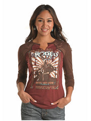 Panhandle L8T2076 Womens Stitched Yokes Long Sleeve Graphic Tee Burgundy FRONT