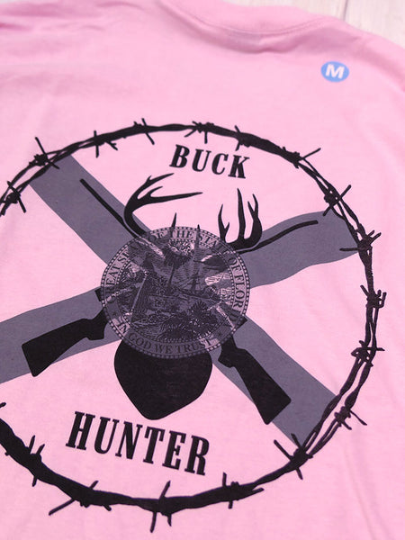 JC Western L9PC61LS-PNK Womens Buck Hunter Long Sleeve Tee Pink logo detail. If you need any assistance with this item or the purchase of this item please call us at five six one seven four eight eight eight zero one Monday through Saturday 10:00a.m EST to 8:00 p.m EST
